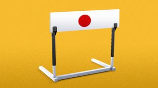 Illustration of a hurdle with the flag of Japan as the bar. 